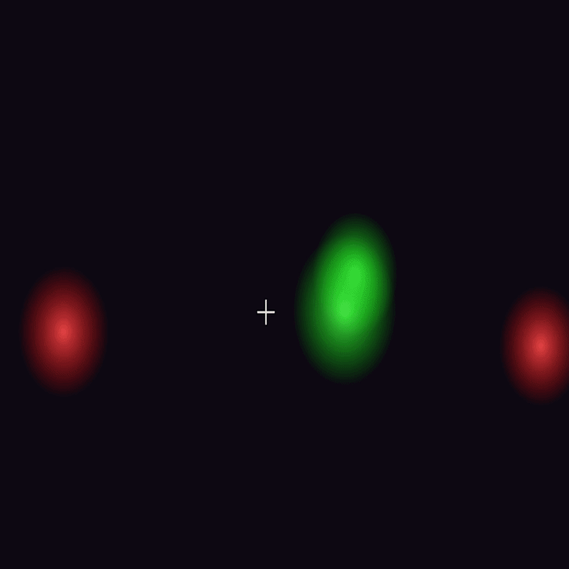Glowing blobs drift around the screen. Each arrow key adds a different coloured one. Very calming to watch, especially in a dark room.