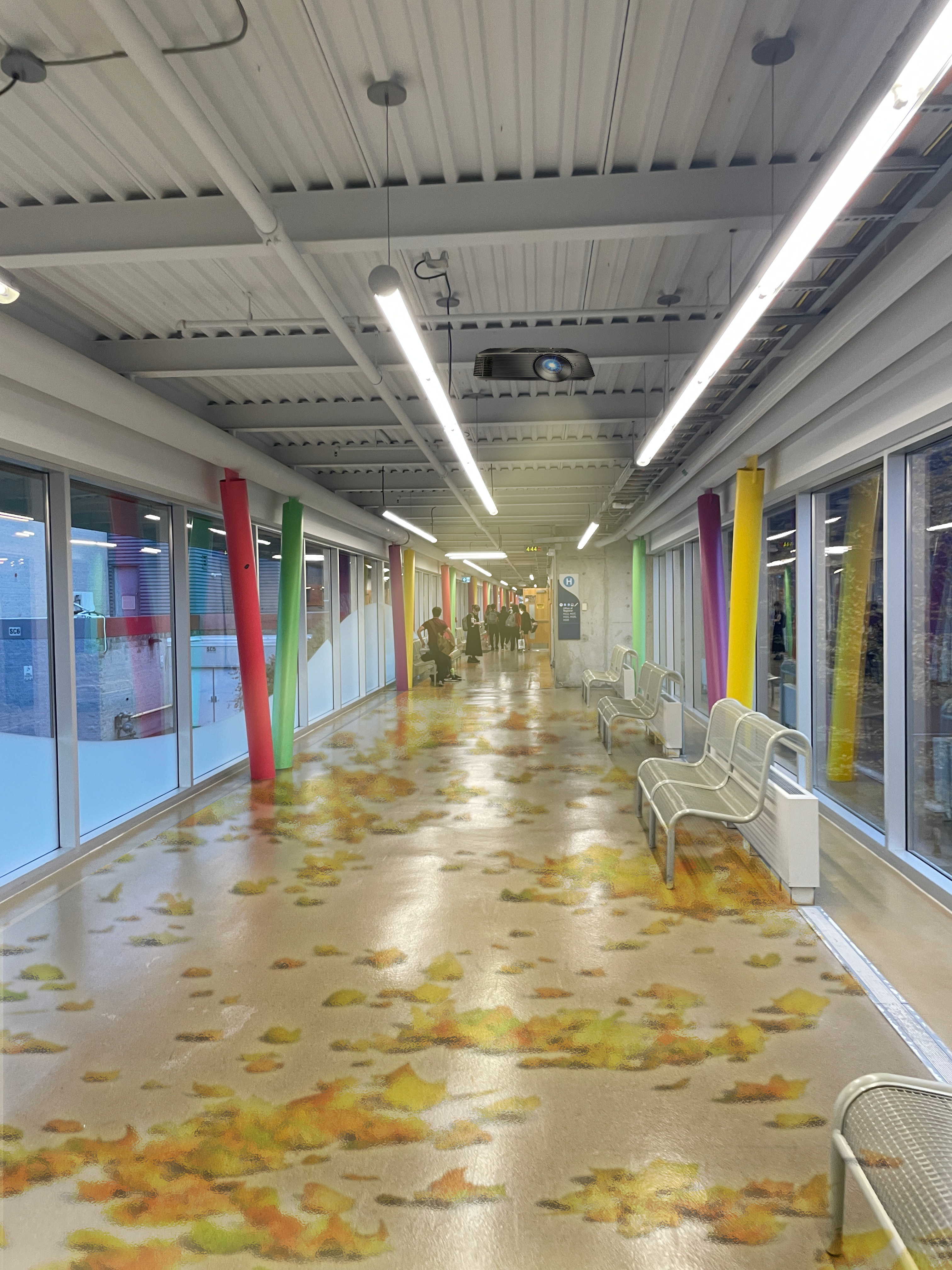 Concept 2: Projector display various interactive displays (In this intsance, leaves) where a person would step and the laeves would move around