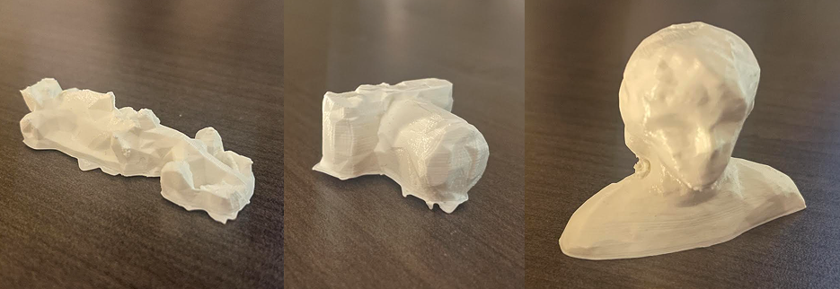3D prints of a f1 car, camera, and myself